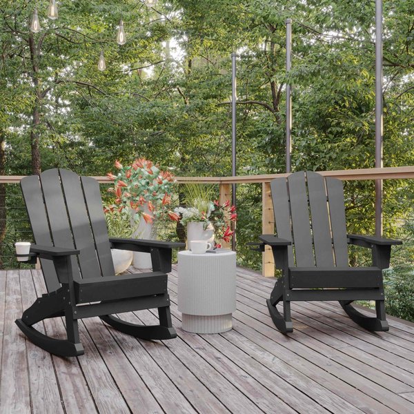 Flash Furniture Gray Adirondack Rocking Chairs with Cupholder, 2PK 2-LE-HMP-1044-31-GY-GG